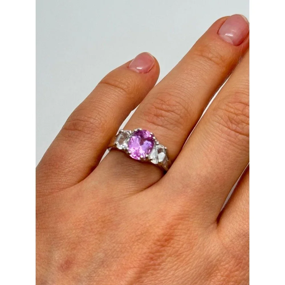925 STERLING SILVER PINK & WHITE SPINEL RING SIZE 6